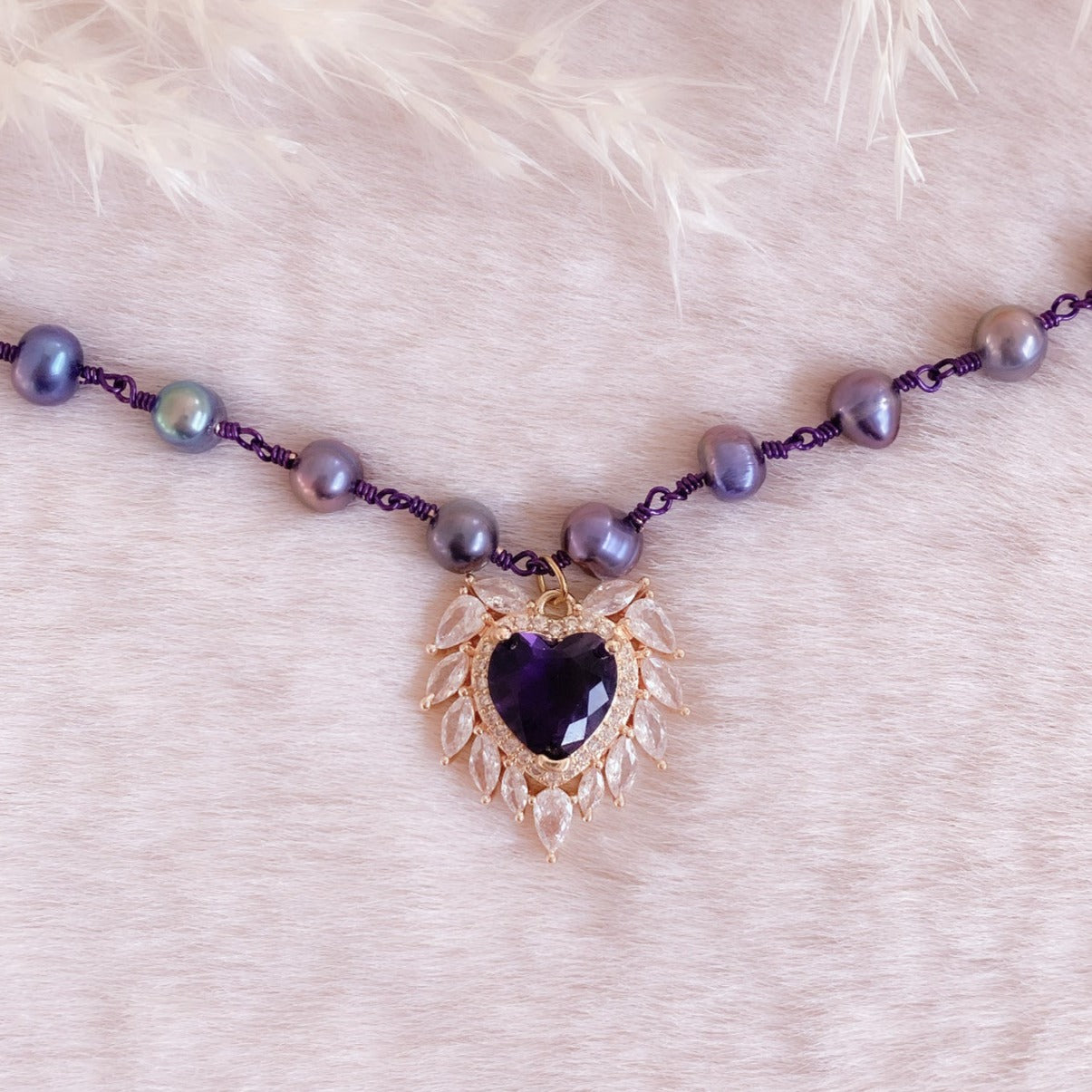 Gothic Winged Heart Pearl Choker