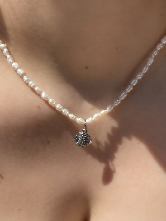 Tropical Paradise Pearl Choker | Freshwater Pearl Necklace & Tropical Fish Charm