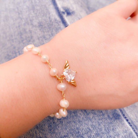 Winged Love Pearl Bracelet