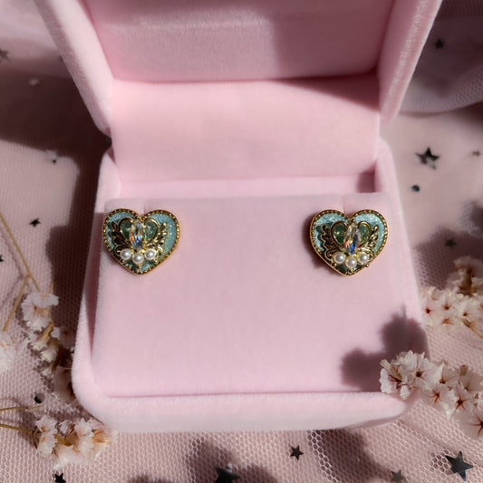 Midnight Wish Heart Stud Earrings | Light Blue Glitter Crystal Heart