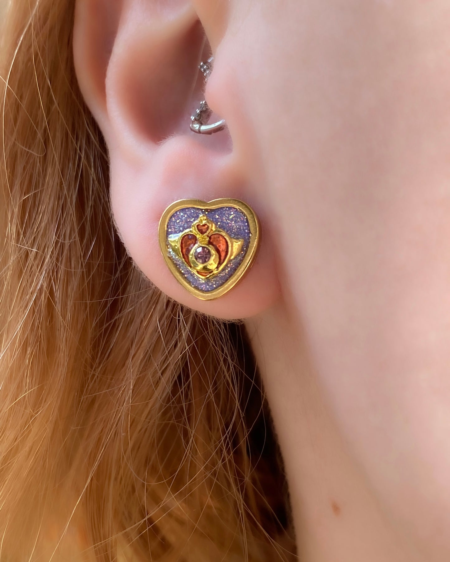 Twilight Wish Heart Stud Earrings | Lilac Glitter Crystal Heart