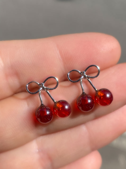 Summer Cherry Earrings | Bow Cherry Stud Earrings