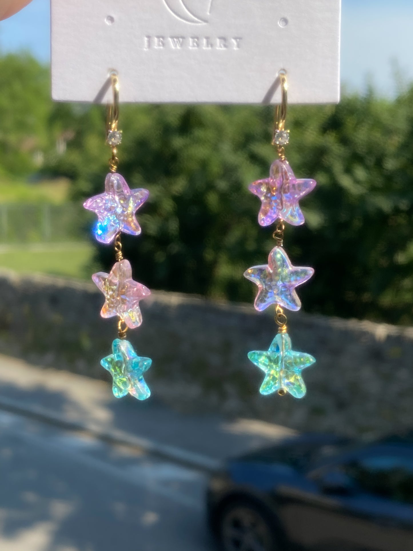 Mermaid Starlight Earrings | Iridescent Starfish Drop Earrings