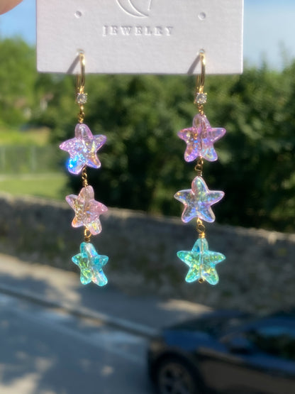 Mermaid Starlight Earrings | Iridescent Starfish Drop Earrings