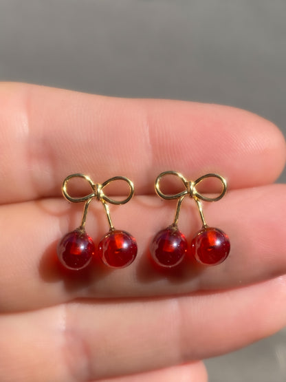 Summer Cherry Earrings | Bow Cherry Stud Earrings