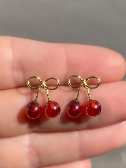 Summer Cherry Earrings | Bow Cherry Stud Earrings