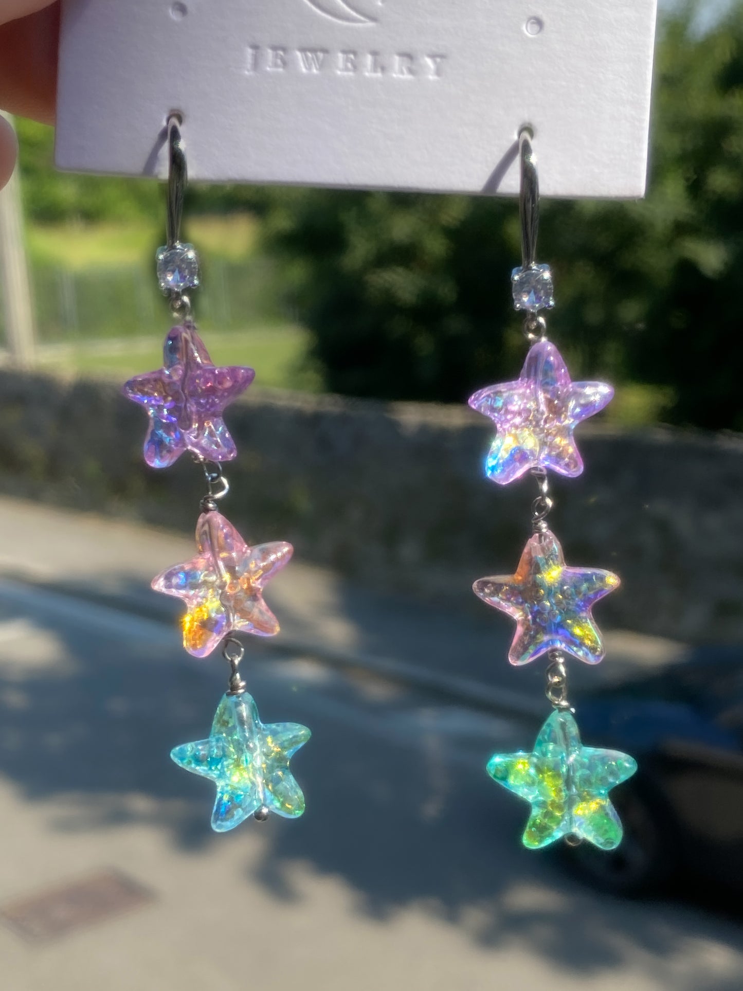 Mermaid Starlight Earrings | Iridescent Starfish Drop Earrings
