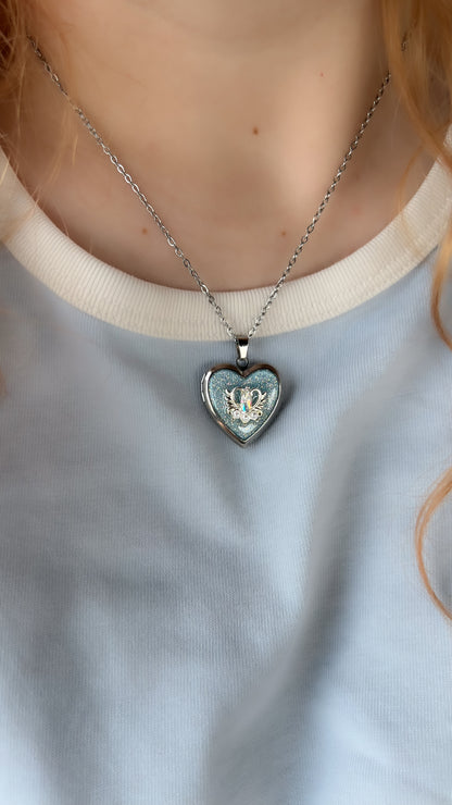 Midnight Wish Locket Necklace | Gold Heart Blue Glitter Photo Locket