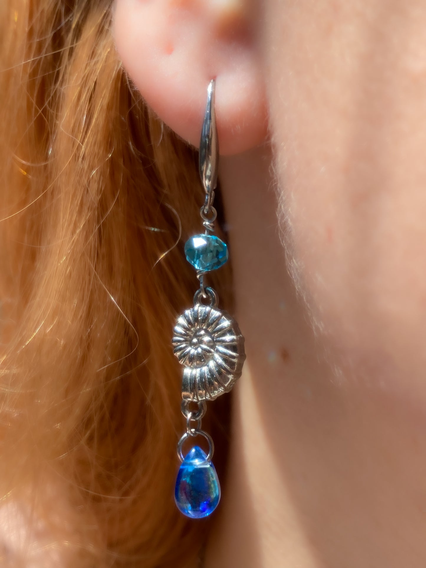Under The Sea Drop Earrings | Blue Teardrop Seashells