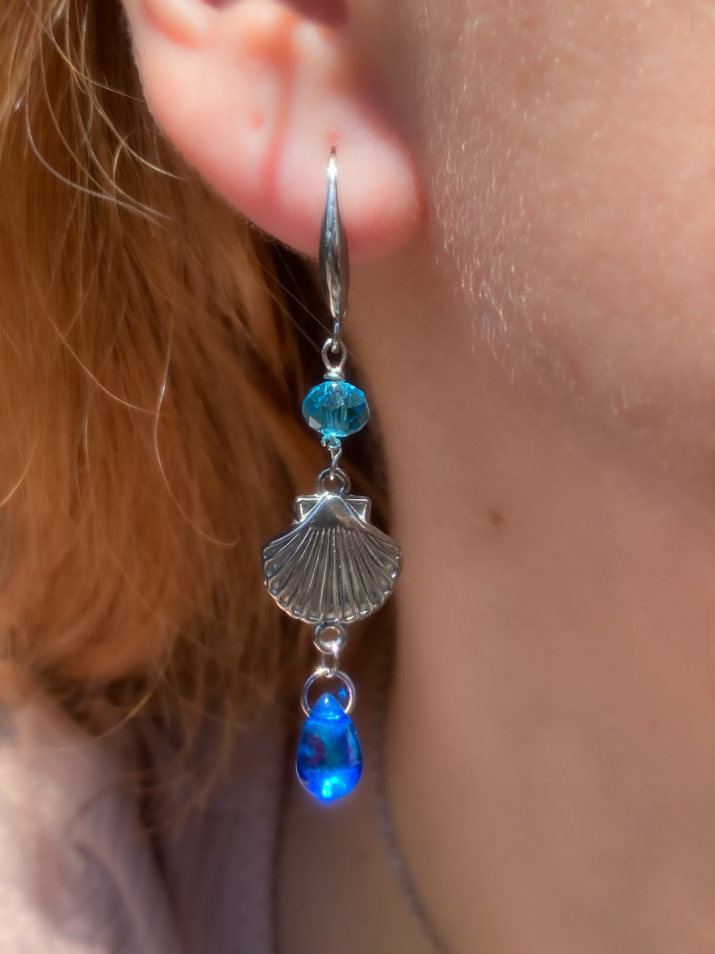 Under The Sea Drop Earrings | Blue Teardrop Seashells