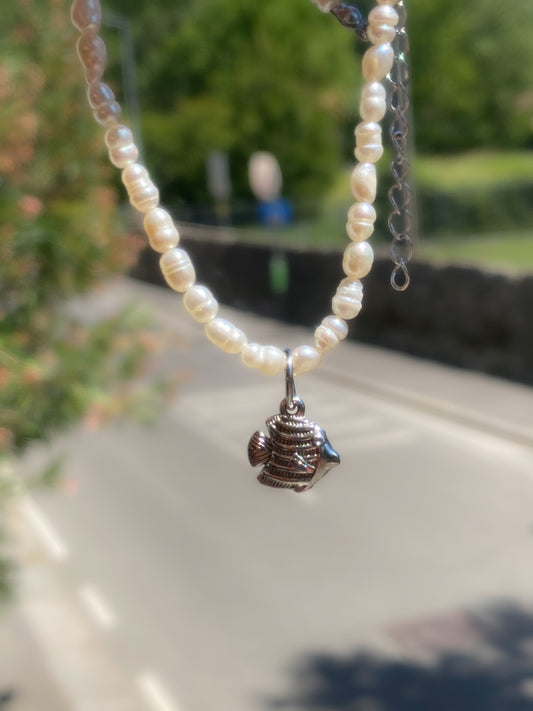 Tropical Paradise Pearl Choker | Freshwater Pearl Necklace & Tropical Fish Charm