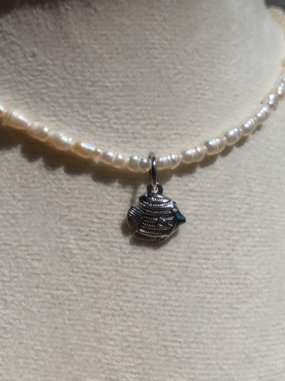 Tropical Paradise Pearl Choker | Freshwater Pearl Necklace & Tropical Fish Charm