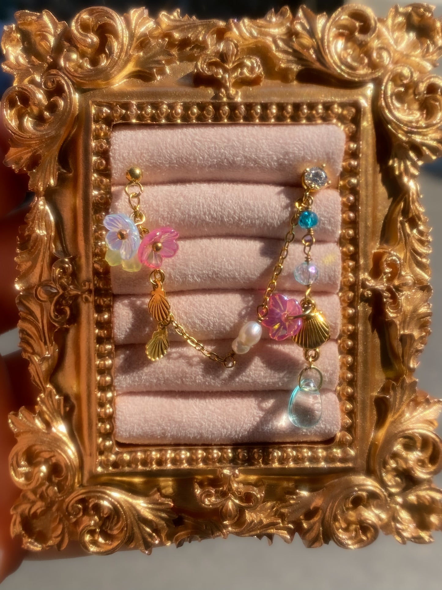 Mermaid Garden Double Earring | Ear Chain with Shells & Flowers