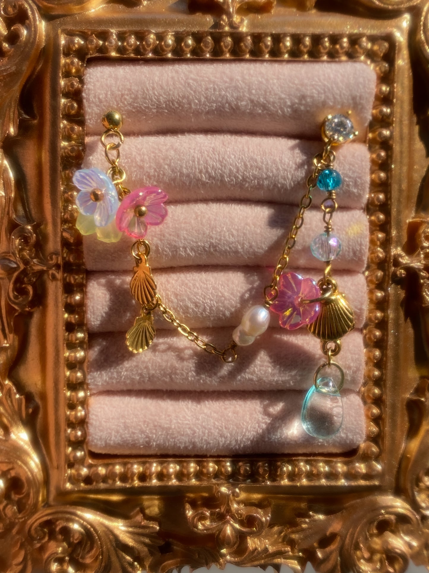 Mermaid Garden Double Earring | Ear Chain with Shells & Flowers