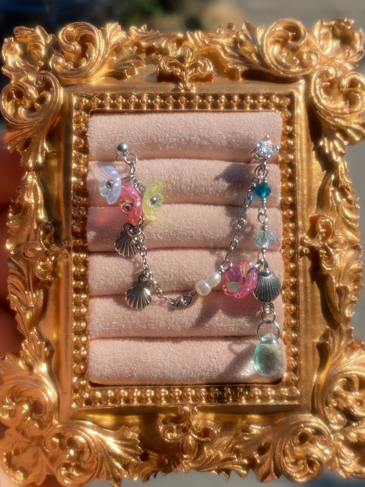 Mermaid Garden Double Earring | Ear Chain with Shells & Flowers