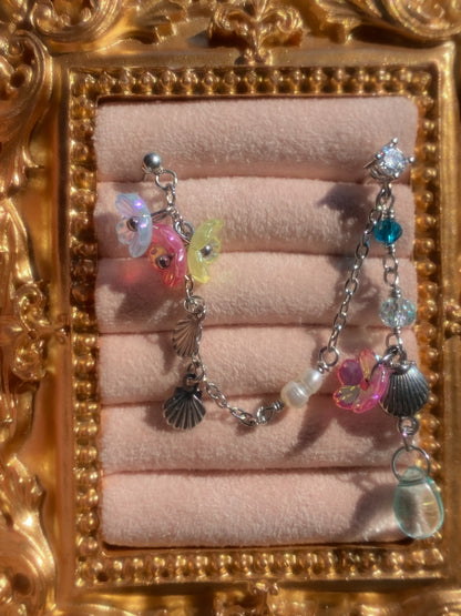 Mermaid Garden Double Earring | Ear Chain with Shells & Flowers