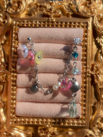 Mermaid Garden Double Earring | Ear Chain with Shells & Flowers