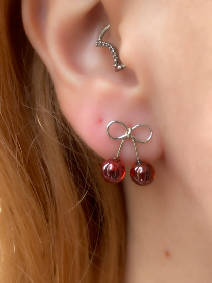 Summer Cherry Earrings | Bow Cherry Stud Earrings