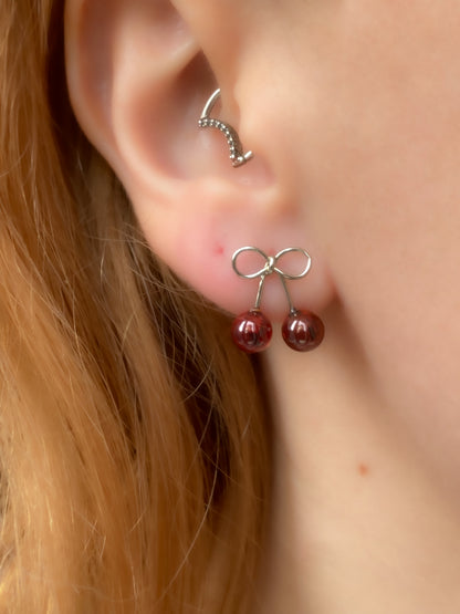 Summer Cherry Earrings | Bow Cherry Stud Earrings