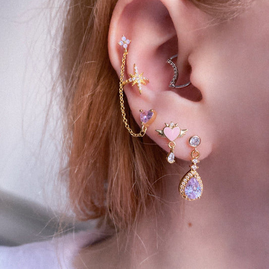 Moon Crystal Heart Earring