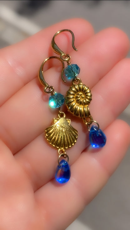 Under The Sea Drop Earrings | Blue Teardrop Seashells