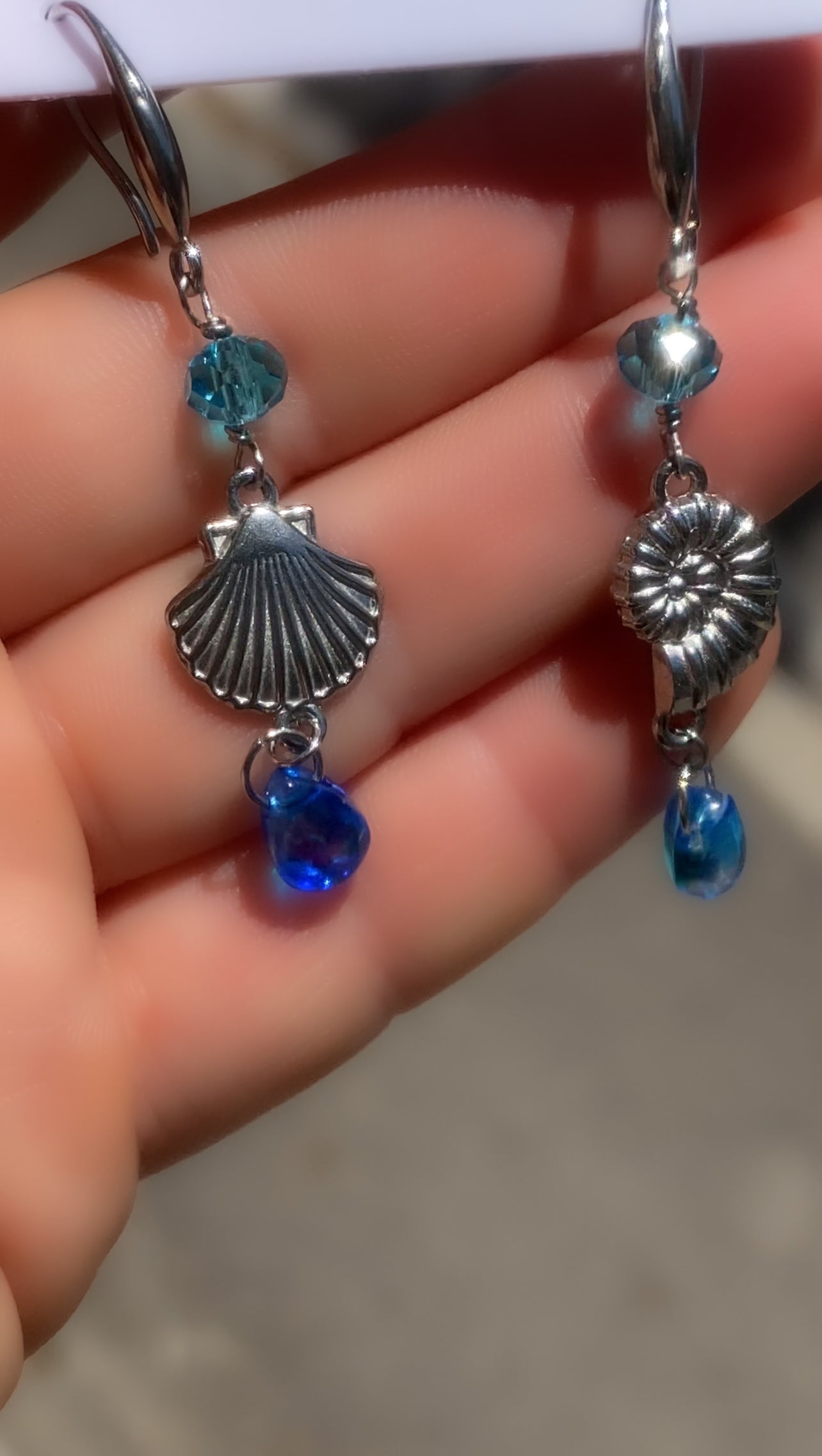 Under The Sea Drop Earrings | Blue Teardrop Seashells