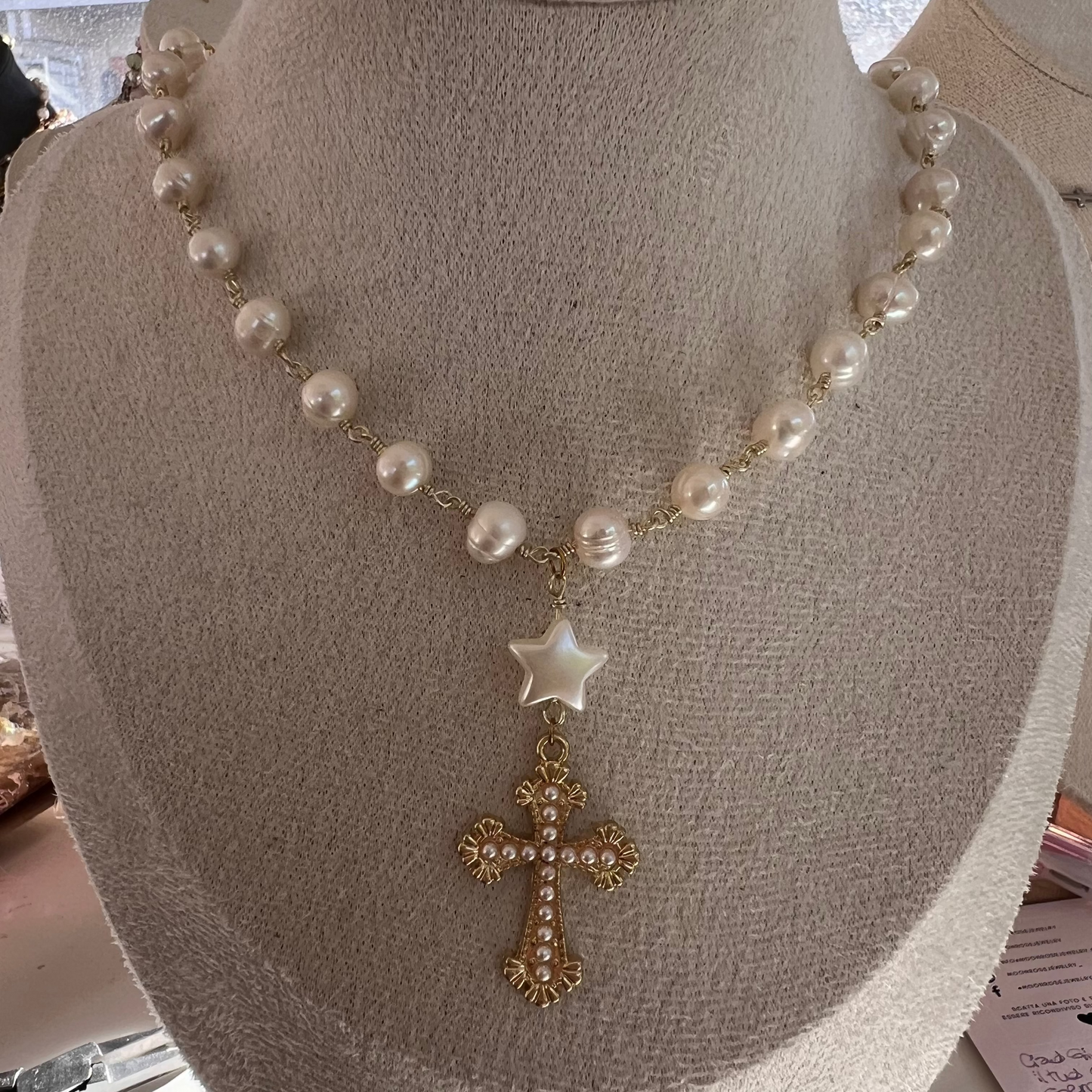 Gothic Cross Pearl Choker (Custom)