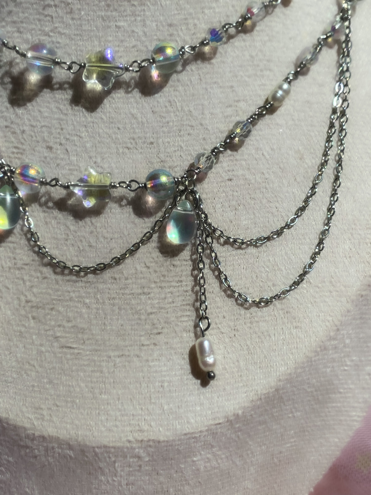 Ethereal Cascade Necklace | Iridescent Layered Fairy Pearl Choker