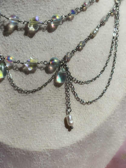 Ethereal Cascade Necklace | Iridescent Layered Fairy Pearl Choker