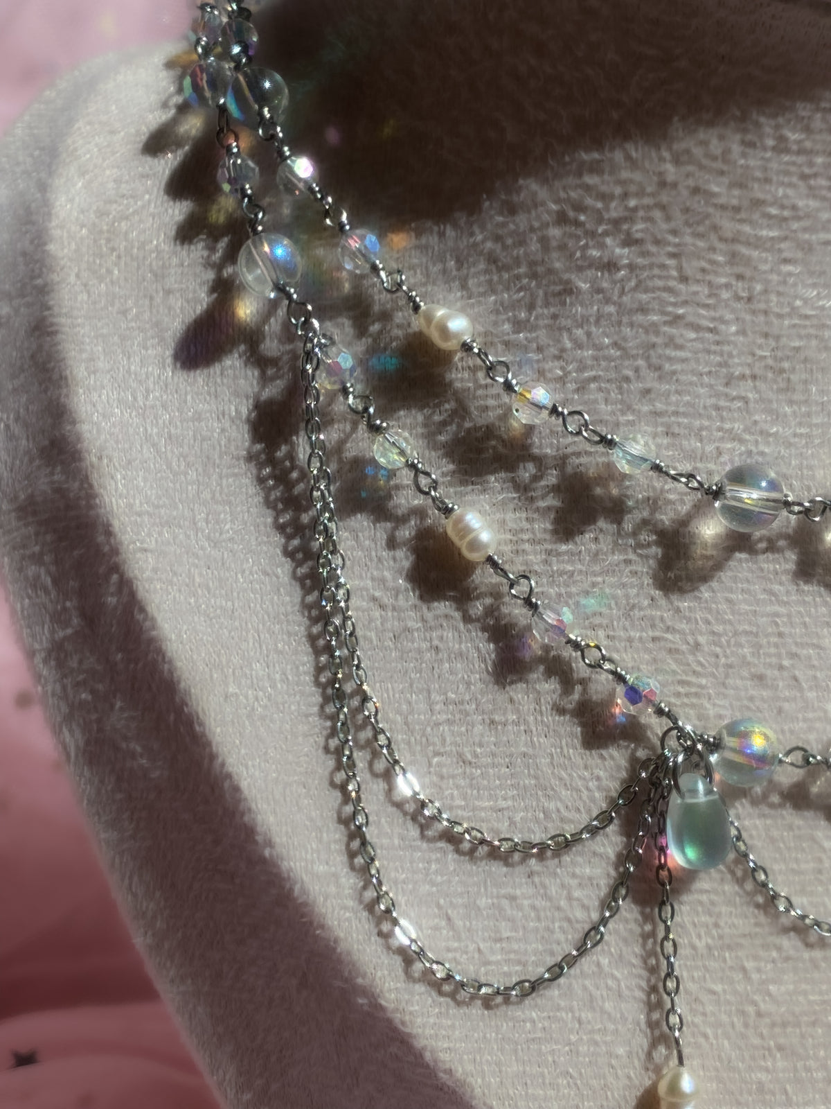 Ethereal Cascade Necklace | Iridescent Layered Fairy Pearl Choker
