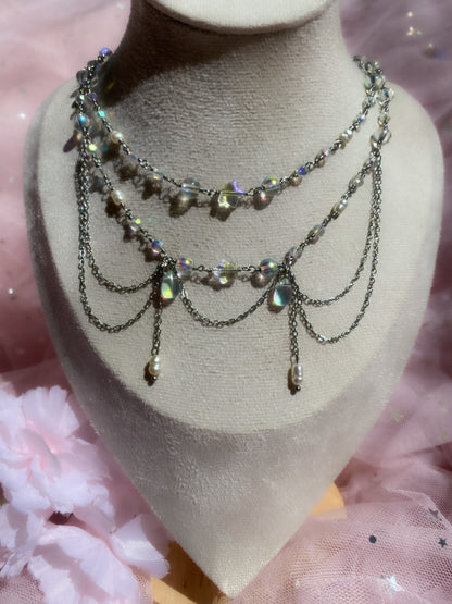 Ethereal Cascade Necklace | Iridescent Layered Fairy Pearl Choker