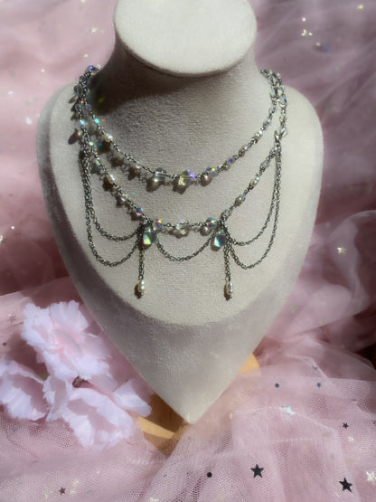Ethereal Cascade Necklace | Iridescent Layered Fairy Pearl Choker