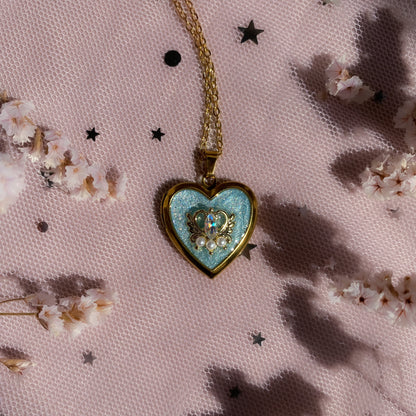 Midnight Wish Locket Necklace | Gold Heart Blue Glitter Photo Locket Gift For Her