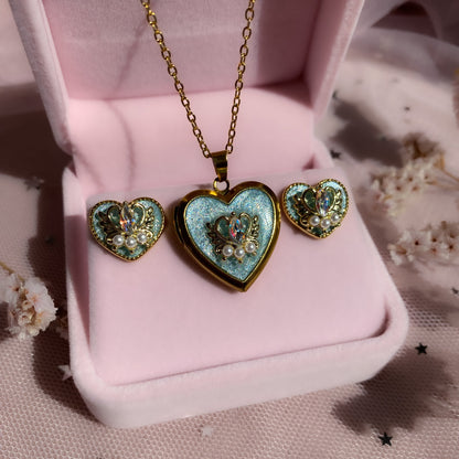 Midnight Wish Heart Stud Earrings | Light Blue Glitter Crystal Heart
