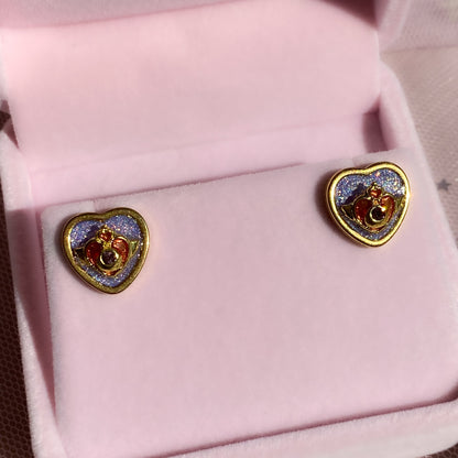Twilight Wish Heart Stud Earrings | Lilac Glitter Crystal Heart