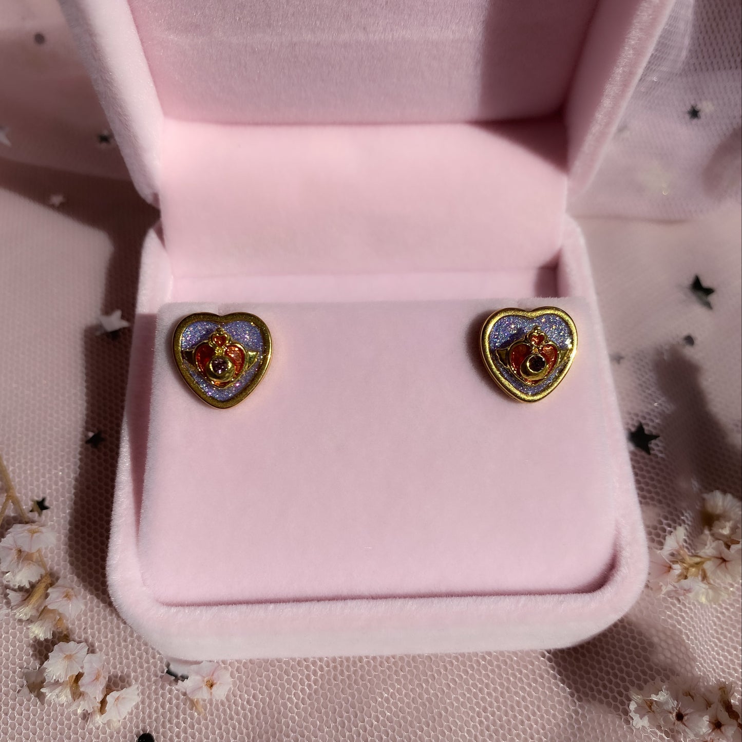 Twilight Wish Heart Stud Earrings | Lilac Glitter Crystal Heart