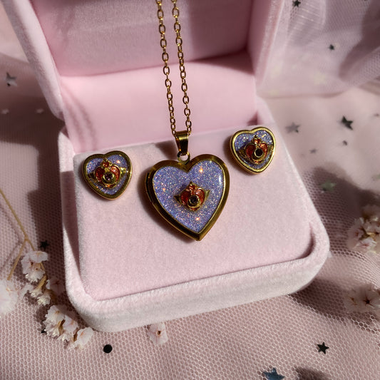 Twilight Wish Heart Stud Earrings | Lilac Glitter Crystal Heart