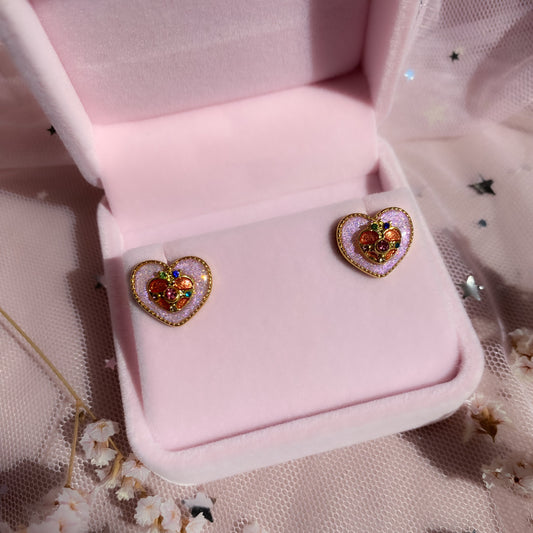 Moonbeam Wish Heart Stud Earrings | Pink Glitter Crystal Heart