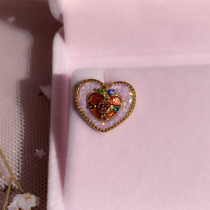 Moonbeam Wish Heart Stud Earrings | Pink Glitter Crystal Heart