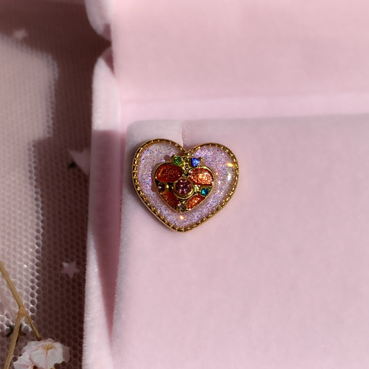 Moonbeam Wish Heart Stud Earrings | Pink Glitter Crystal Heart