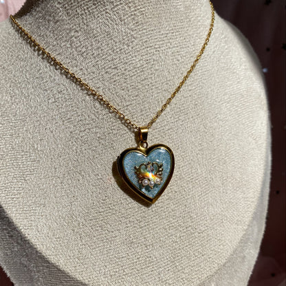 Midnight Wish Locket Necklace | Gold Heart Blue Glitter Photo Locket Gift For Her