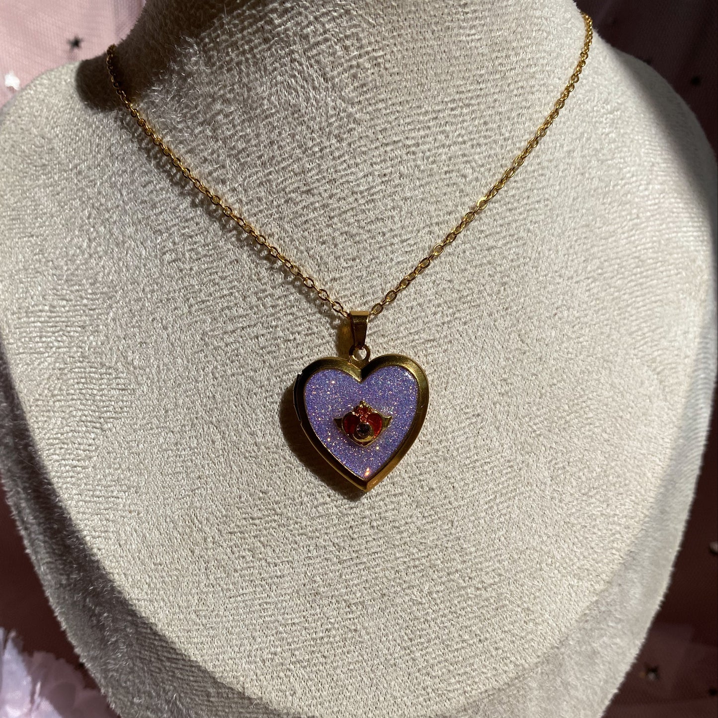 Twilight Wish Memory Locket Necklace | Heart Photo Locket with Crystal