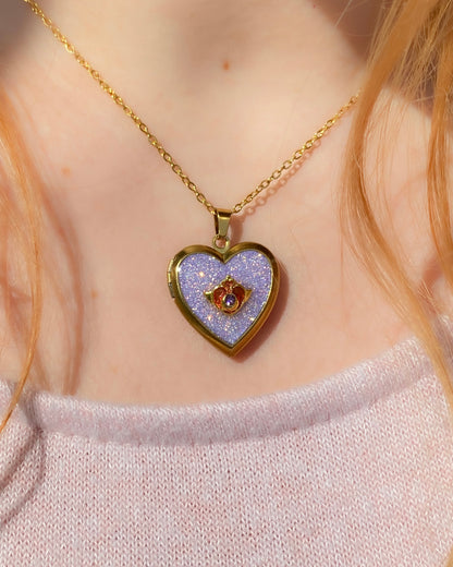 Twilight Wish Memory Locket Necklace | Heart Photo Locket with Crystal