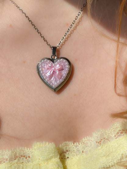 Princess Bow Memory Locket Necklace