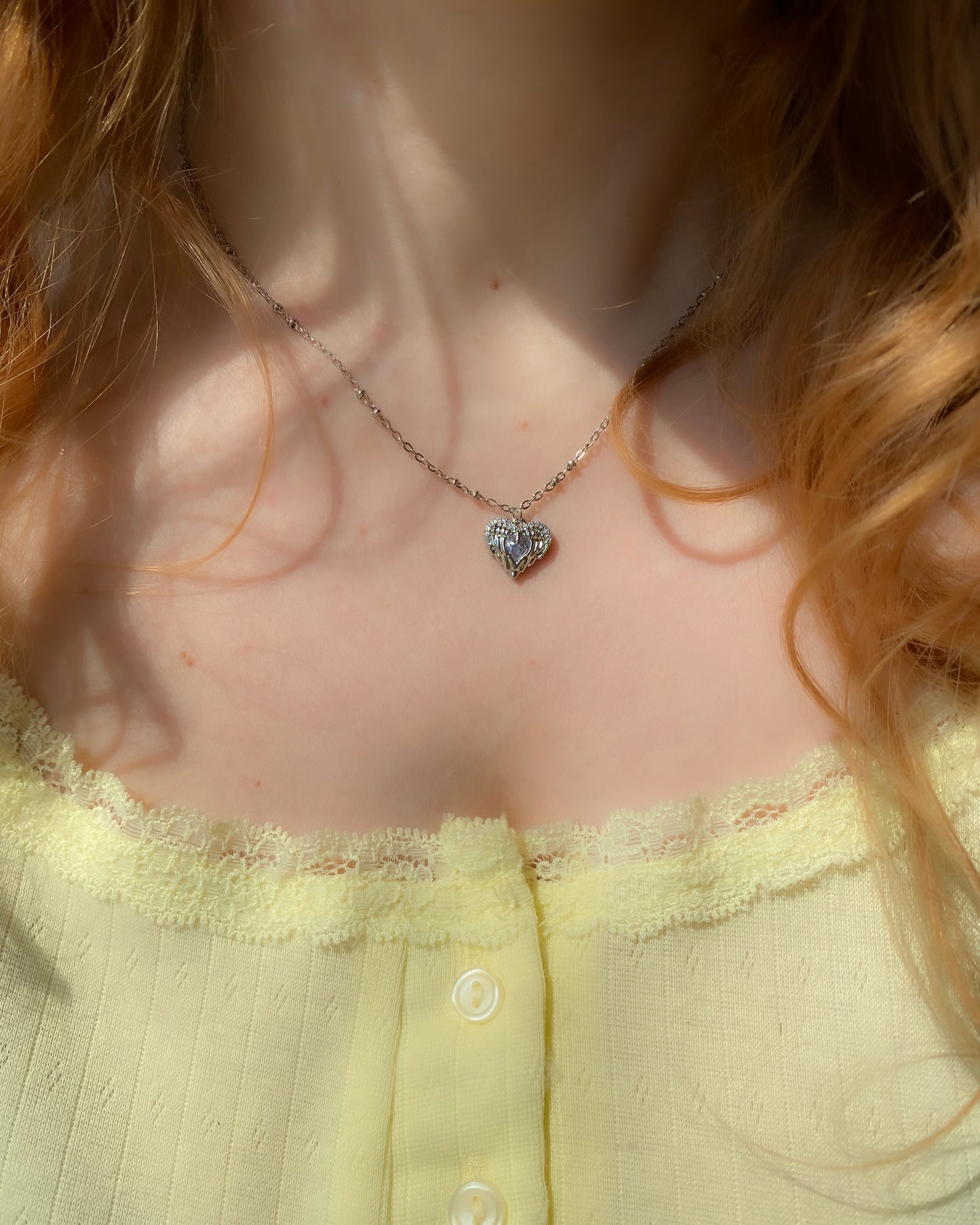 Guardian Angel Winged Heart Necklace - Crystal Heart Pendant with Zirconia | Gift for Her