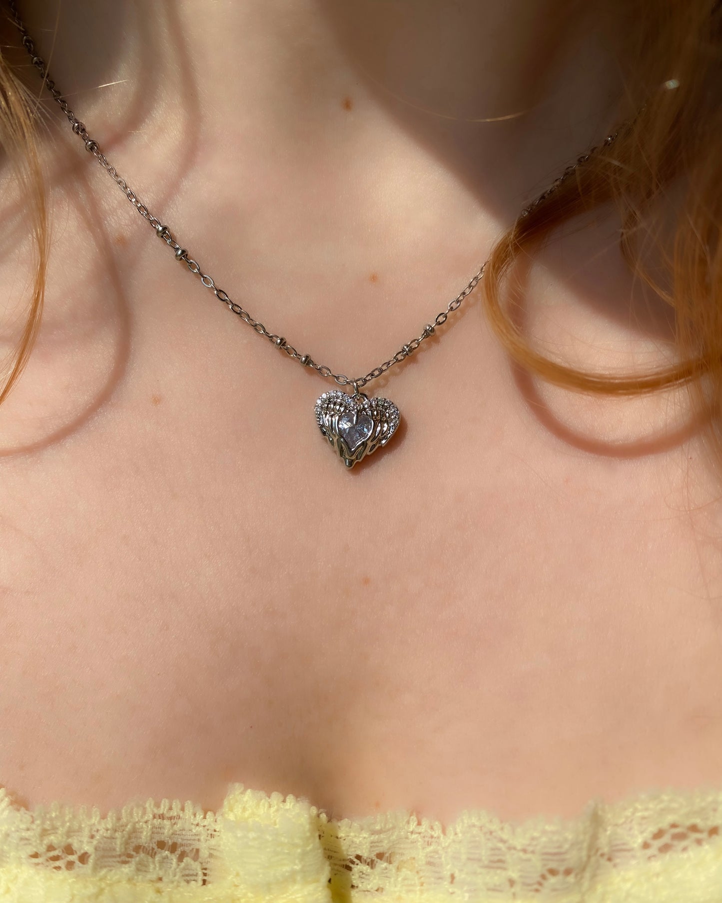 Guardian Angel Winged Heart Necklace - Crystal Heart Pendant with Zirconia | Gift for Her