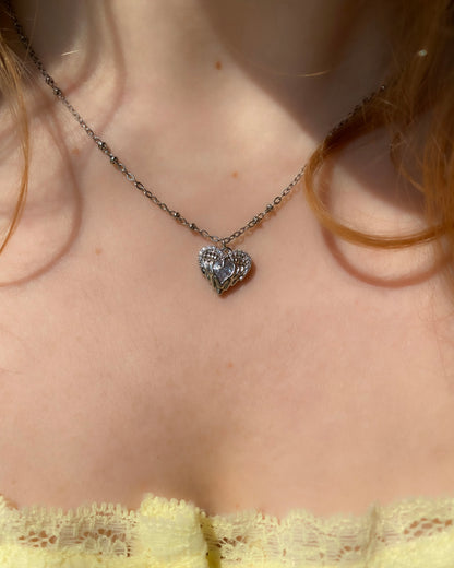 Guardian Angel Winged Heart Necklace - Crystal Heart Pendant with Zirconia | Gift for Her