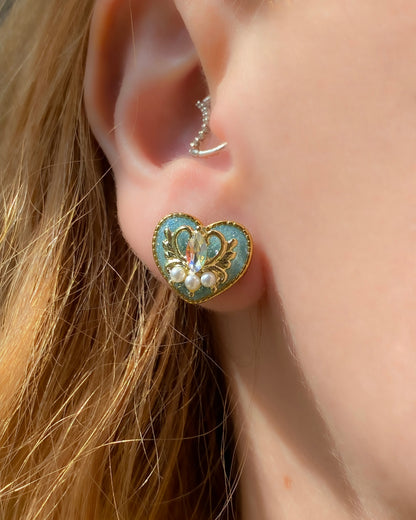 Midnight Wish Heart Stud Earrings | Light Blue Glitter Crystal Heart