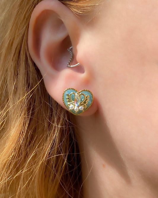 Midnight Wish Heart Stud Earrings | Light Blue Glitter Crystal Heart