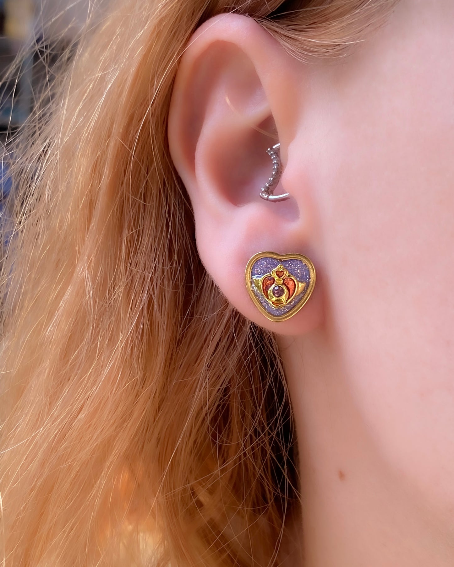 Twilight Wish Heart Stud Earrings | Lilac Glitter Crystal Heart